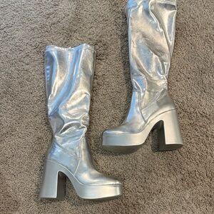 Dream Pairs Shiny Silver Heeled Boots